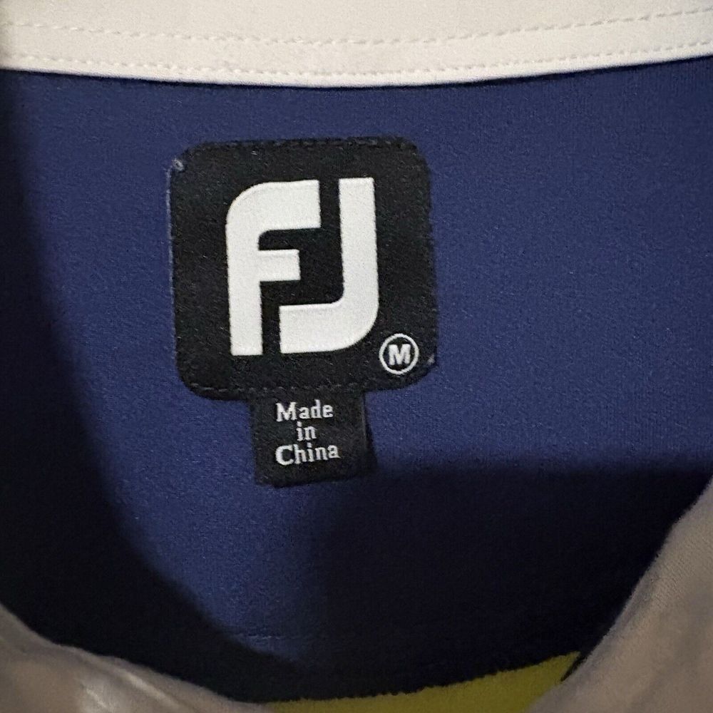 FootJoy FJ Lisle Self Collar Golf Polo Mens Sz M Citrus Green/Blue - Color block - Picture 5 of 12
